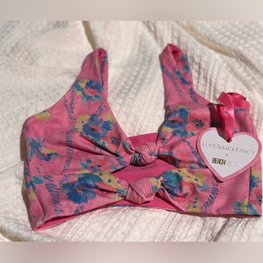 LoveShackFancy x Beach Riot Pink Floral Bikini Top BNWT SIZE S